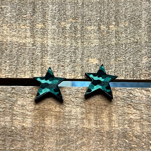 Camouflage Star Wood Stud Earrings