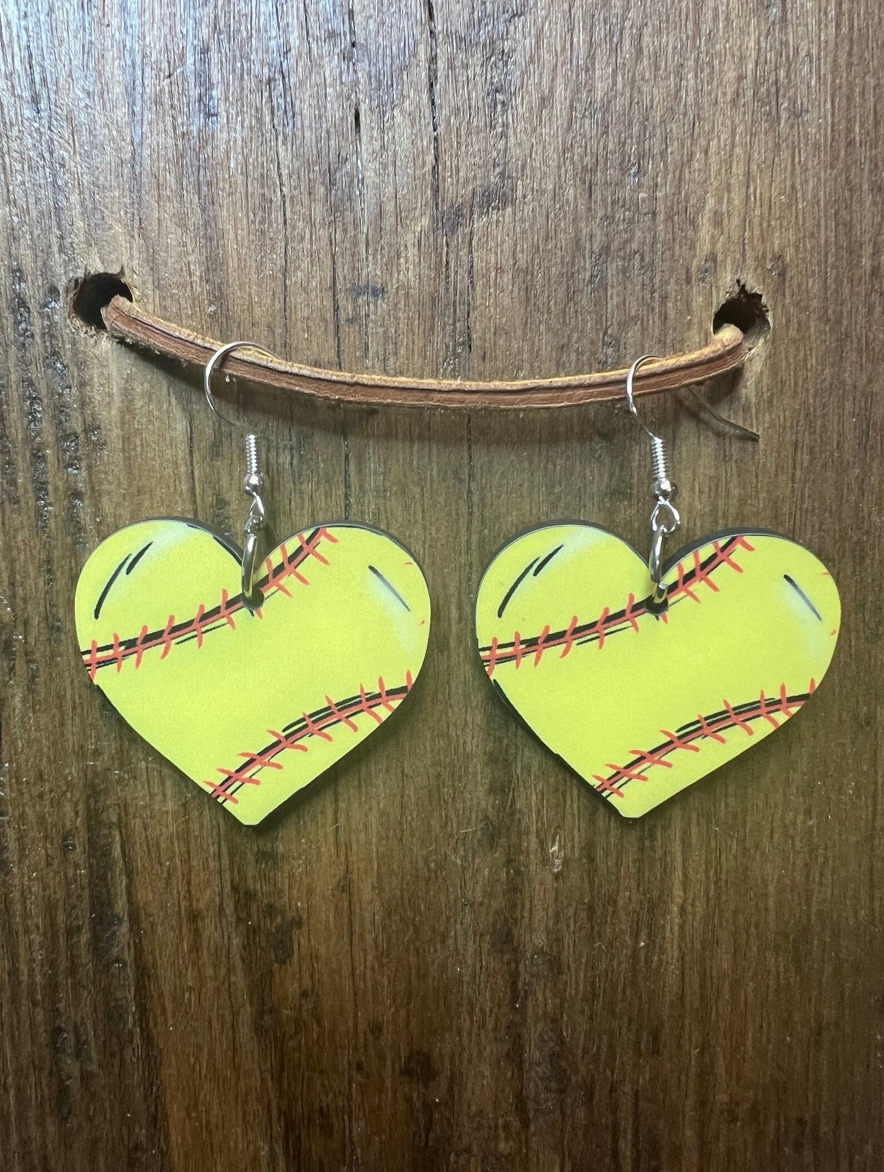 Softball Heart Wood Earrings