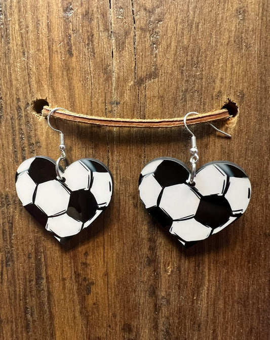 Soccer Heart Wood Earrings