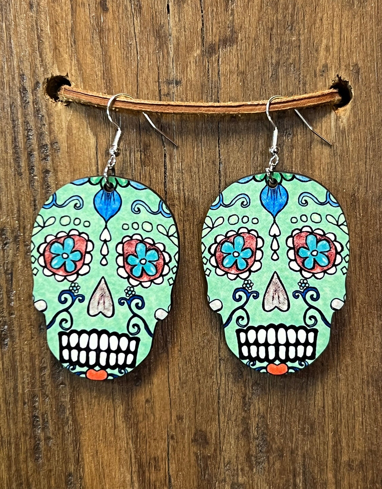 Sugar Skull Wood Earrings