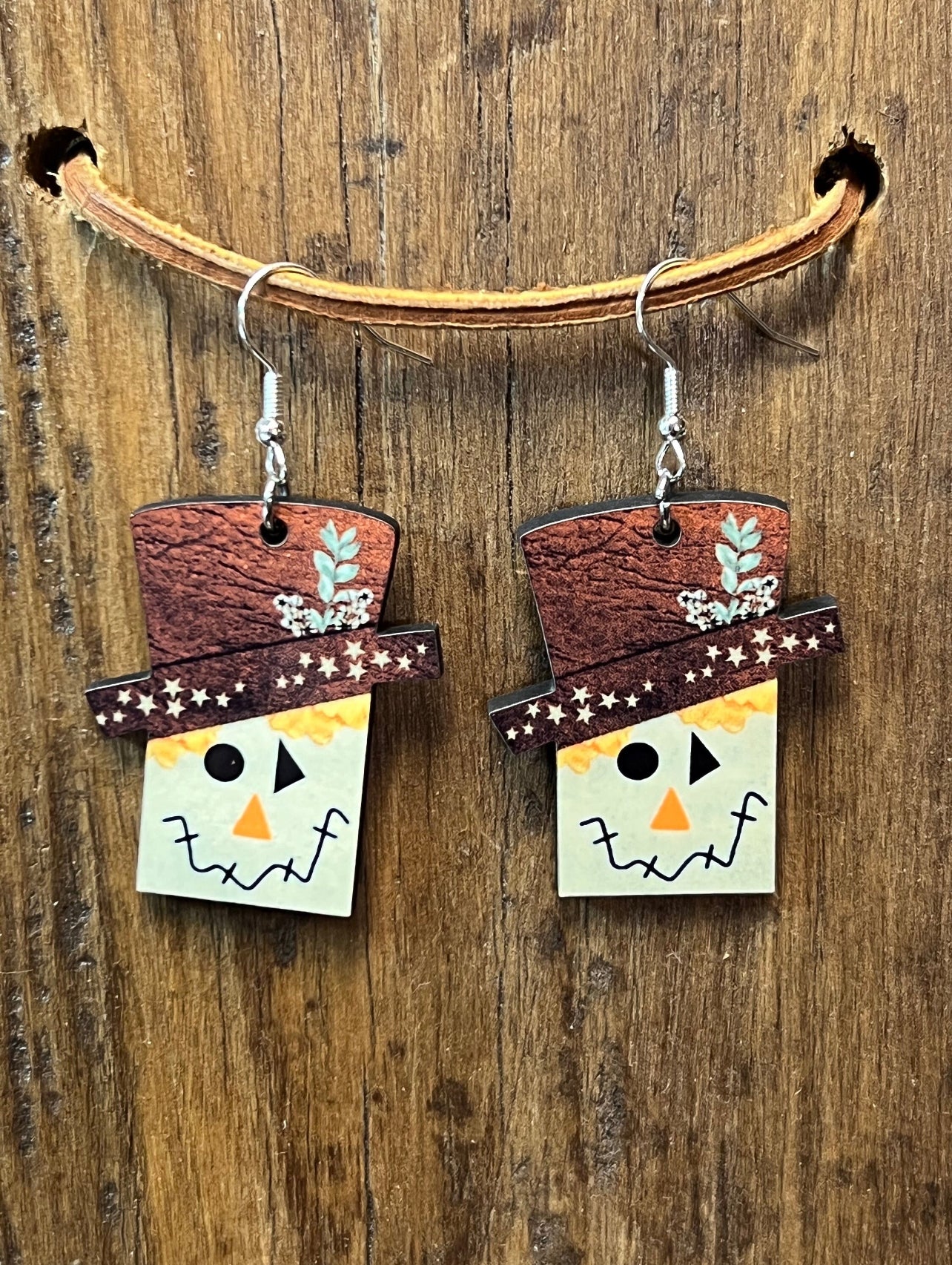 Fall Scarecrow Wood Earrings