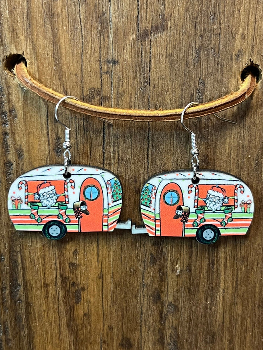 Santa Camper Wood Earrings