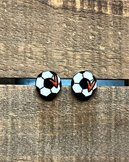 Soccer Ball Wood Stud Earrings