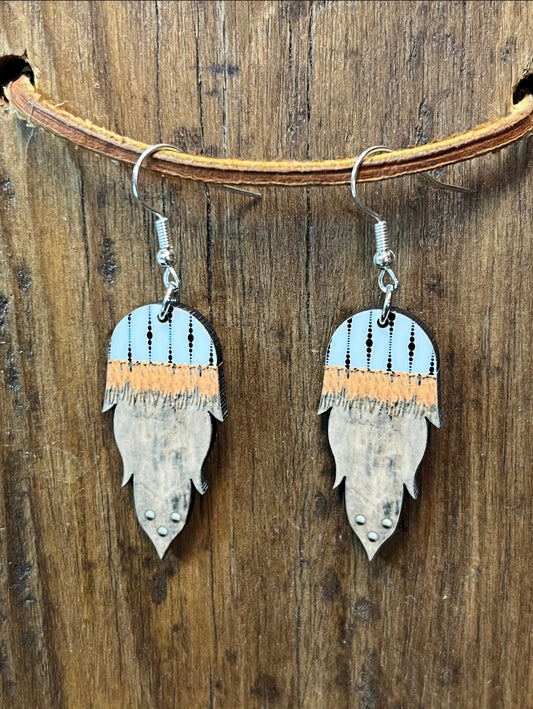 Feather and Fringe Wood Earrings