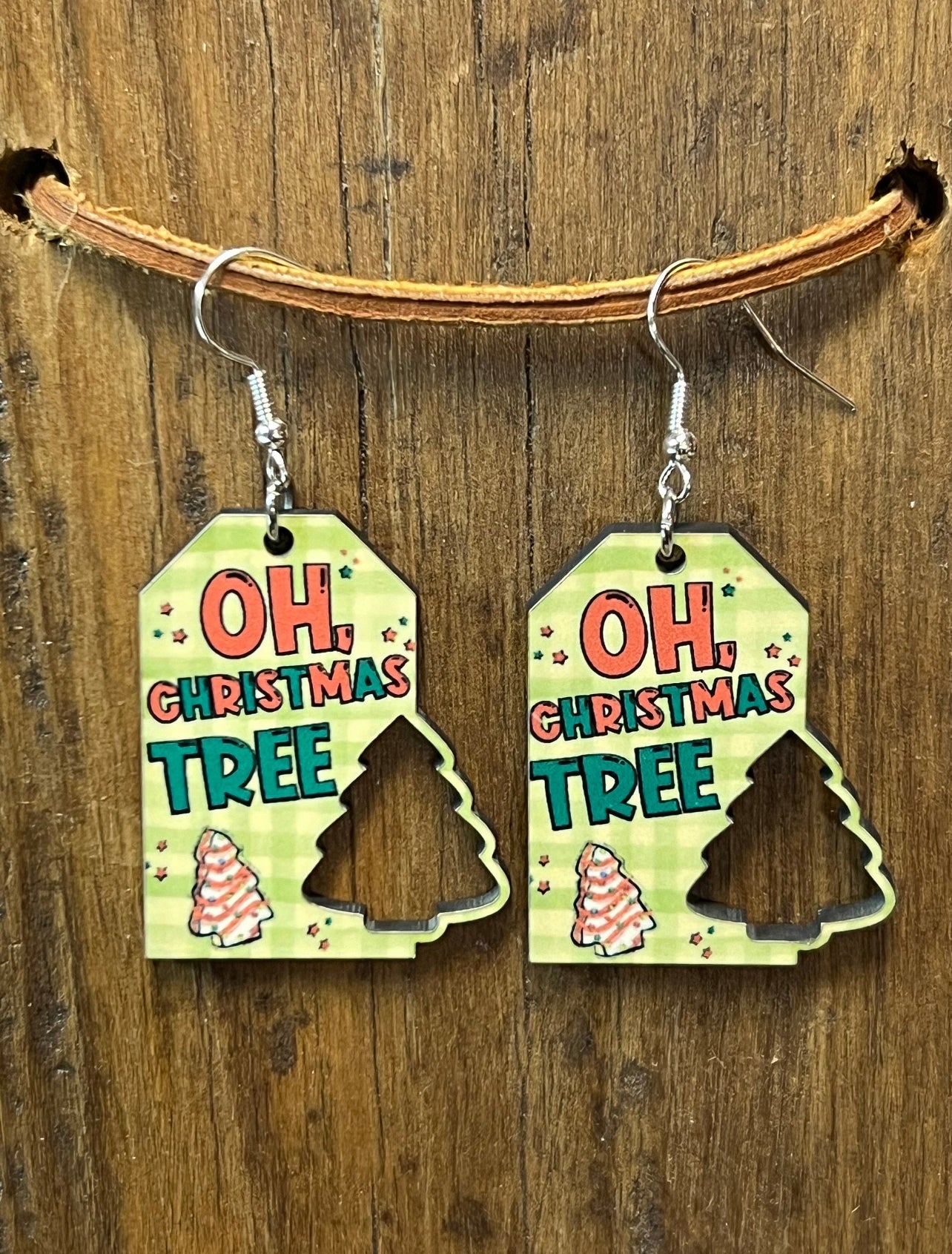 Oh Christmas Tree Gift Tag Wood Earrings