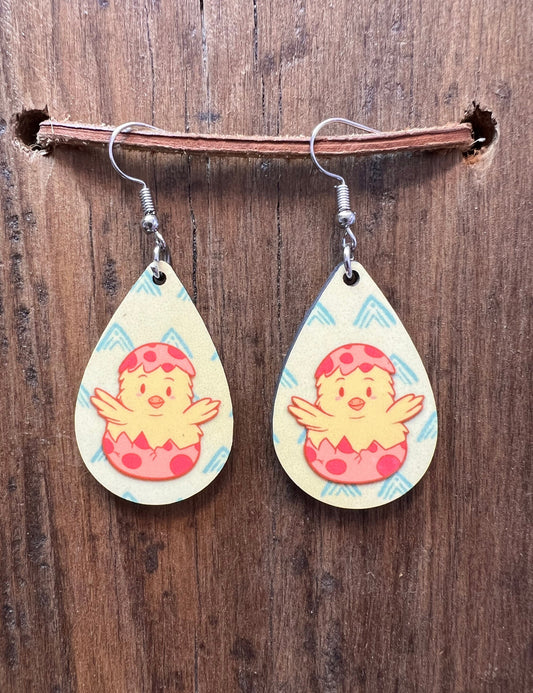 Easter Chick Wood Earrings