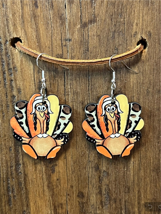 Pilgrim Turkey Thanksgiving Wood Earrings