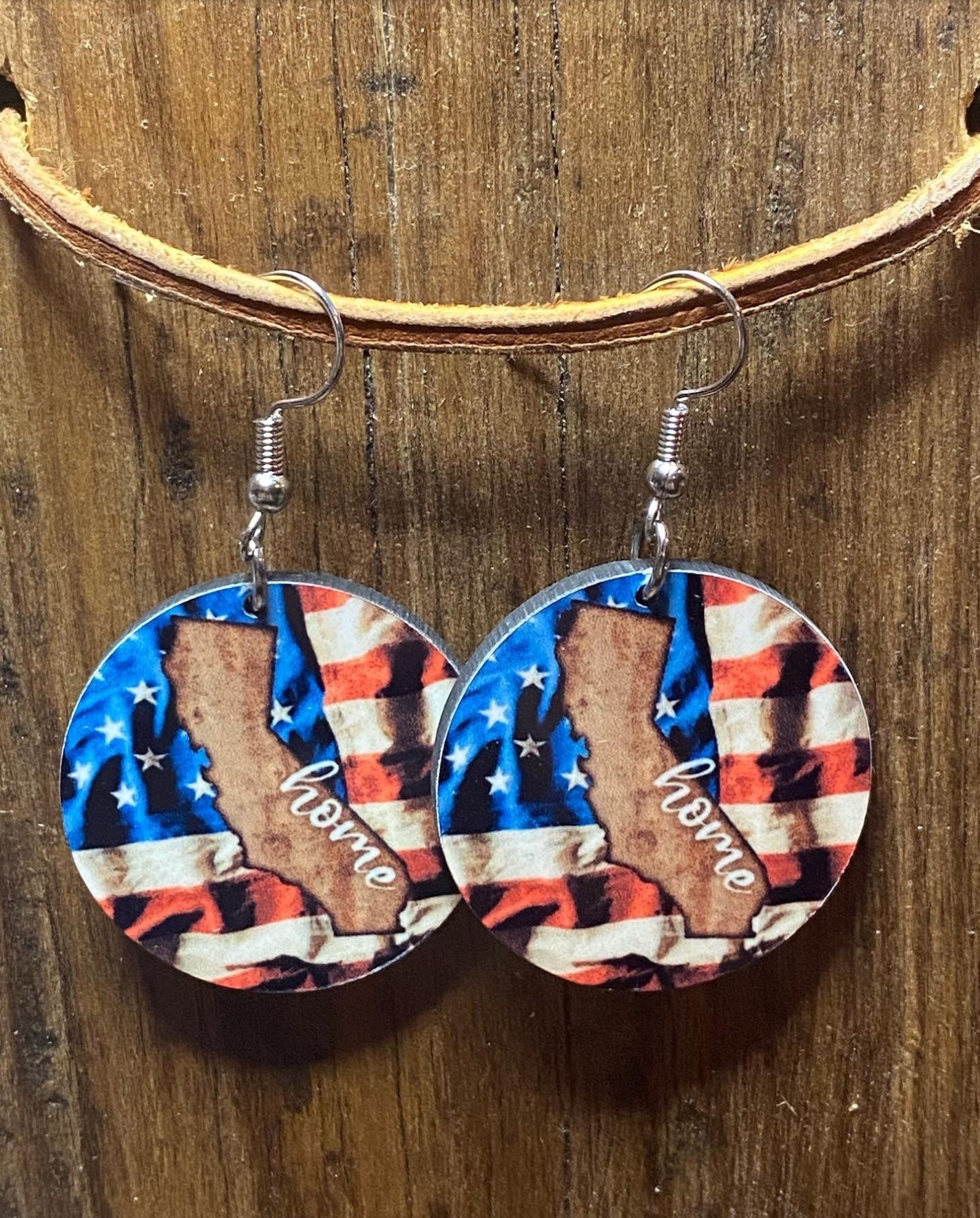 California American Flag Wood Earrings