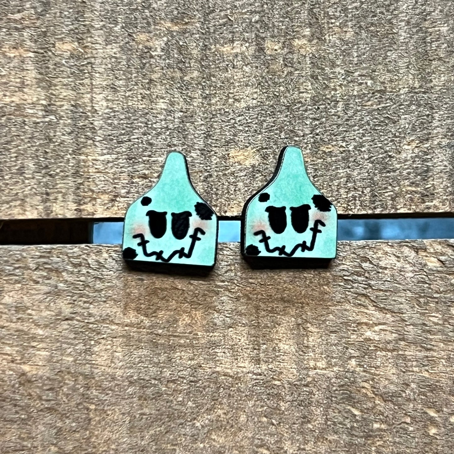 Halloween Gobblin Wood EarTag Earrings