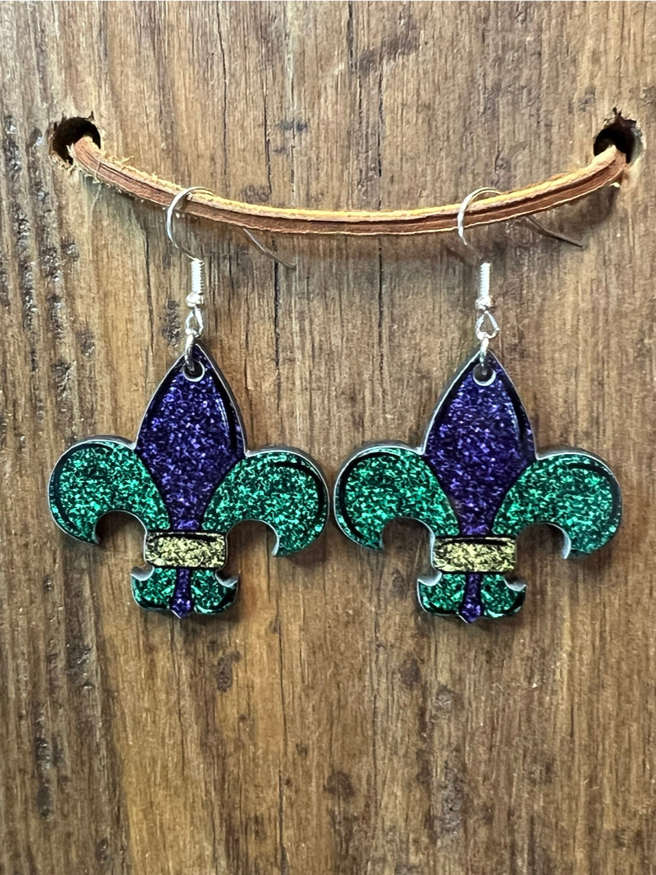 Mardi Gras Fleur de Lis Wood Earrings