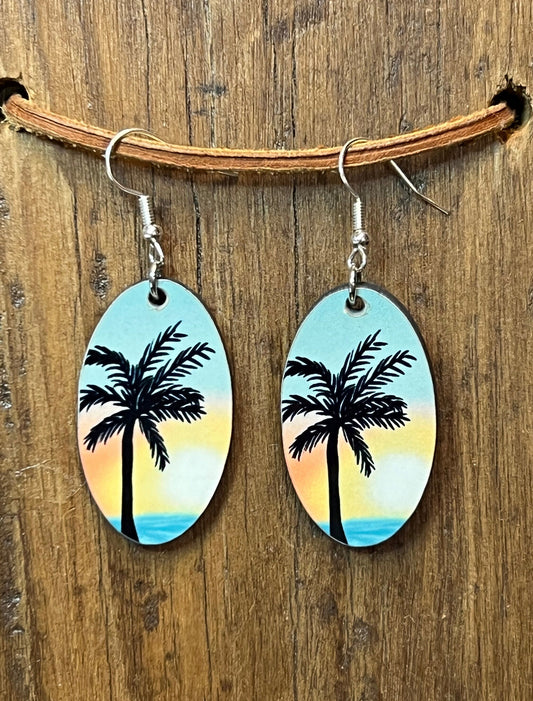 Summer Vacation Palm Trees Wood Earrings