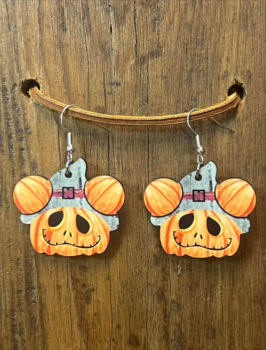 Pumpkin Ear Halloween Wood Earrings