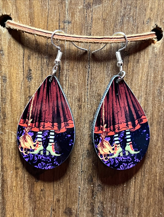 Witch Legs Halloween Wood Earrings