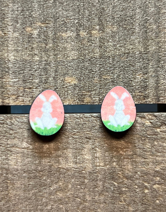 Easter Bunny Wood Stud Earrings