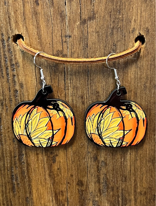 Pumpkin Sunflower Wood Earrings