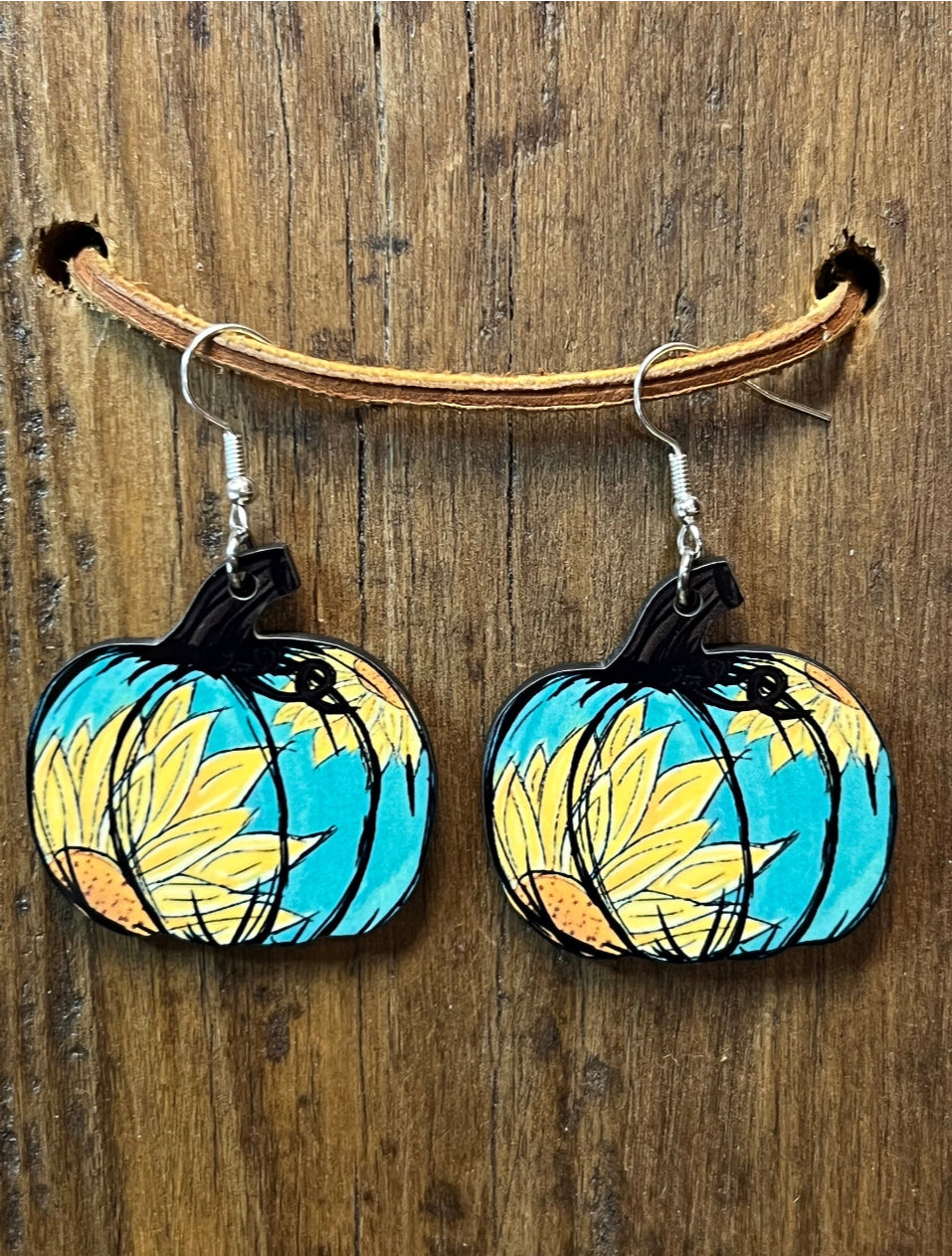 Pumpkin Sunflower Wood Earrings