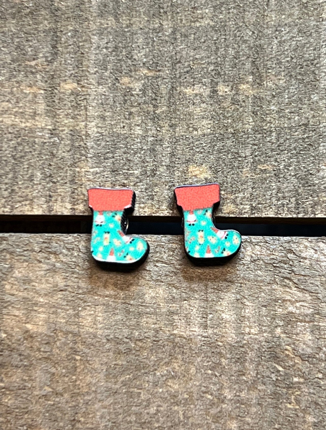 Christmas Stocking Wood Stud Earrings