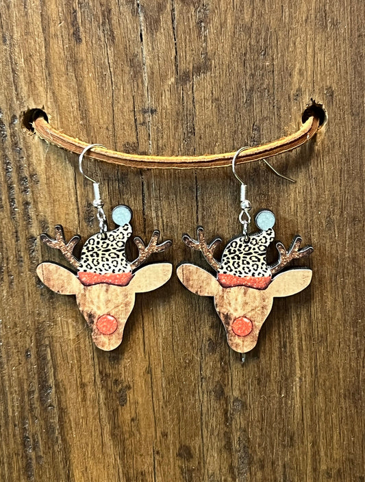 Christmas Reindeer Wood Earrings