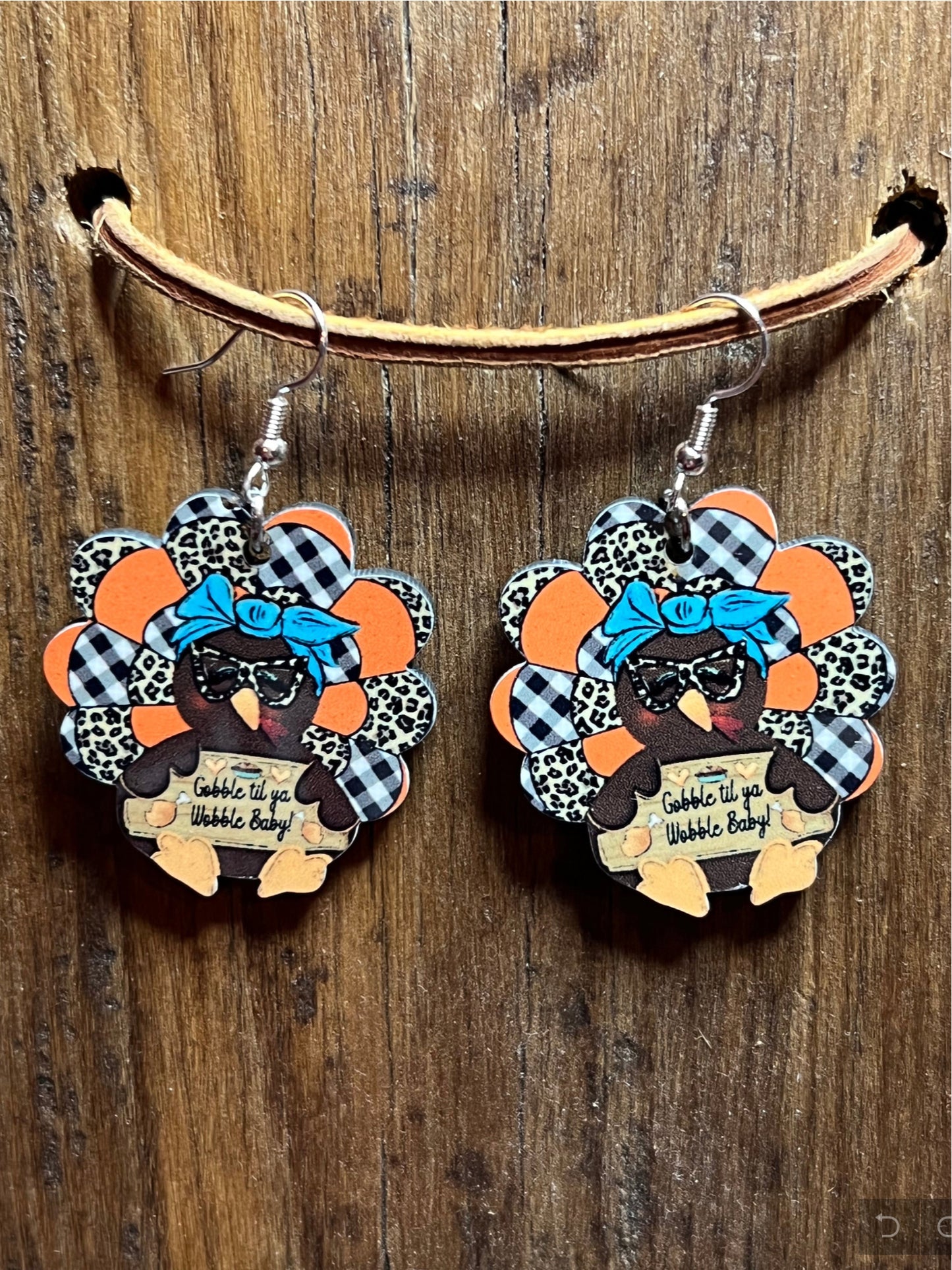 Gobble Til You Wobble Turkey Thanksgiving Wood Earrings