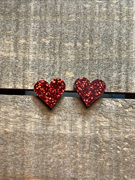 Red Glitter Heart Acrylic Stud Earrings