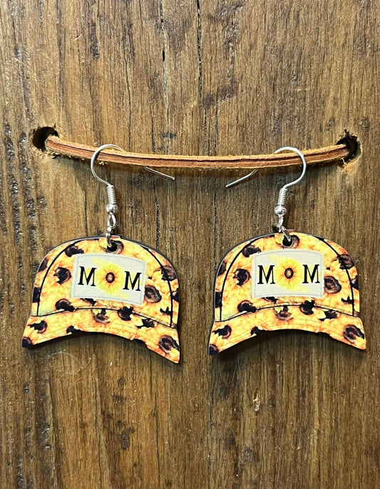 Mom Baseball Cap Wood Earrings