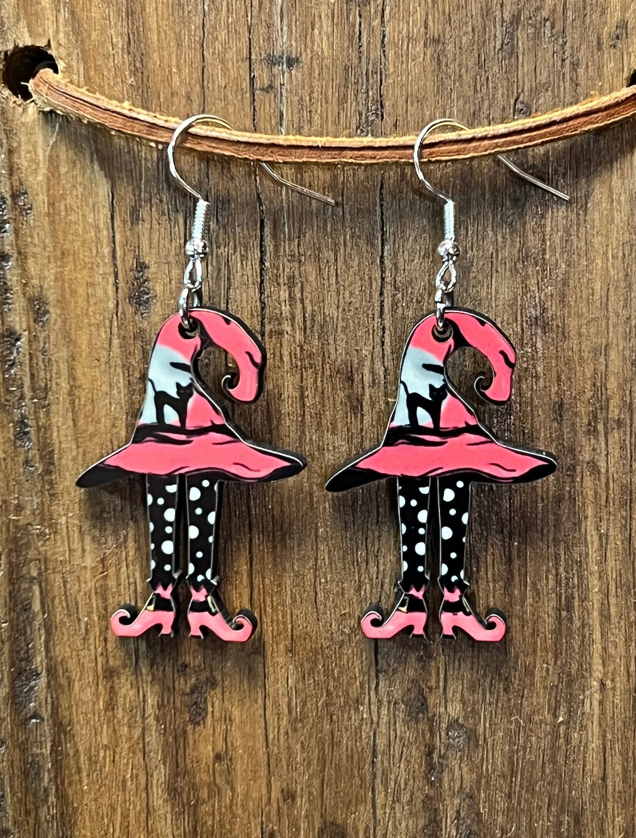 Halloween Witch Hat and Legs Wood Earrings