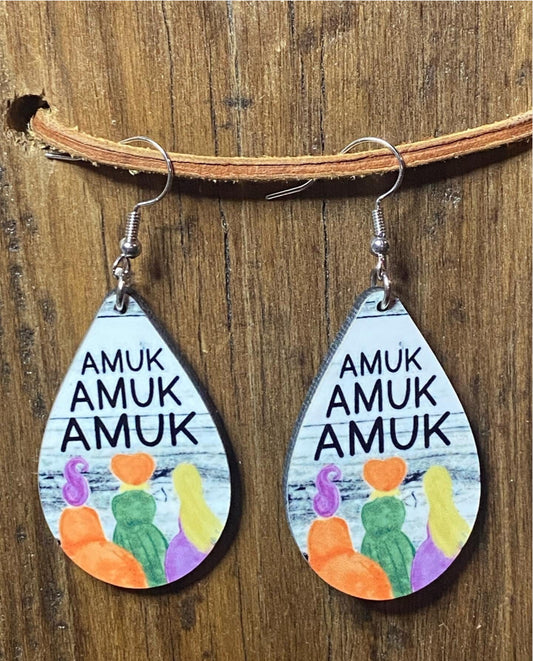 Amuk, Amuk, Amuk Halloween Wood Earrings