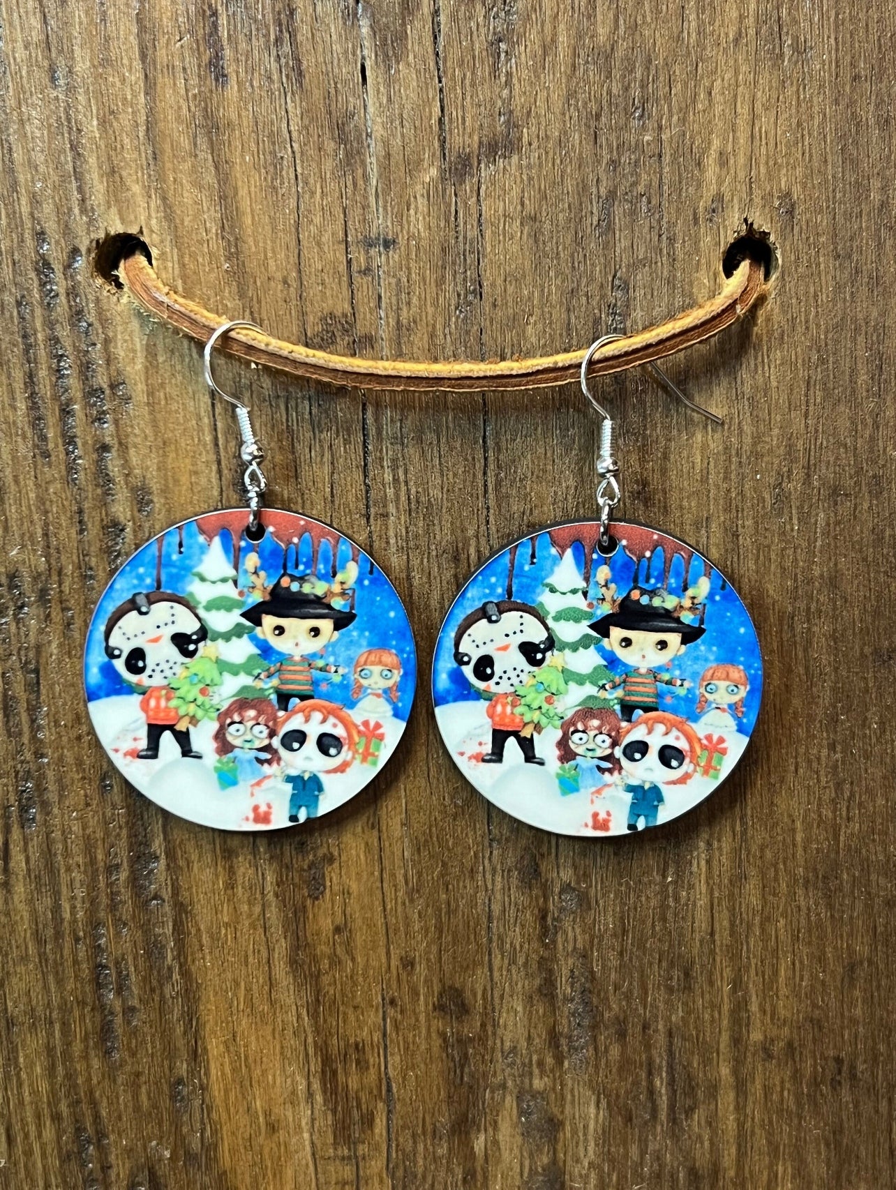 Christmas Horror Movie Wood Earrings