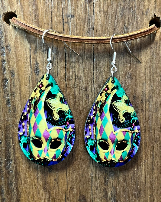 Mardi Gras Wood Earrings