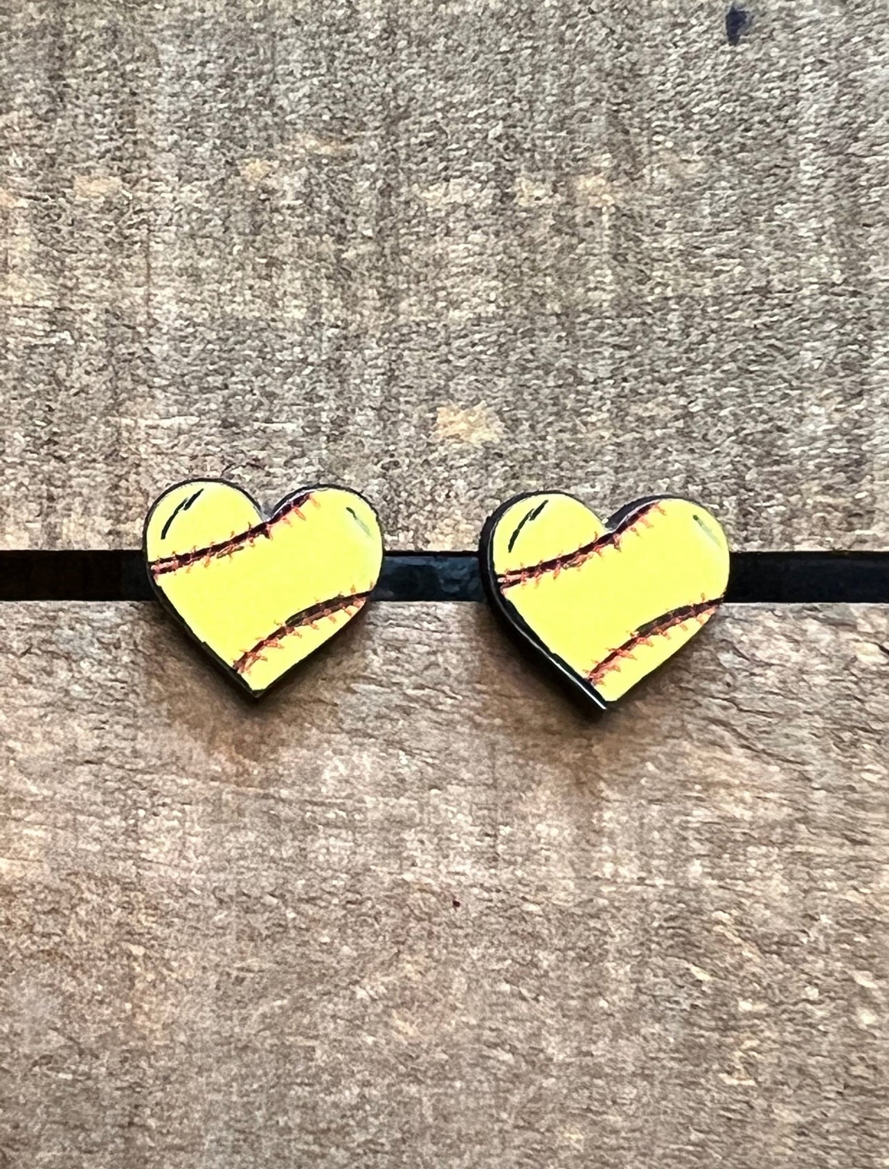 Softball Heart Wood Stud Earrings