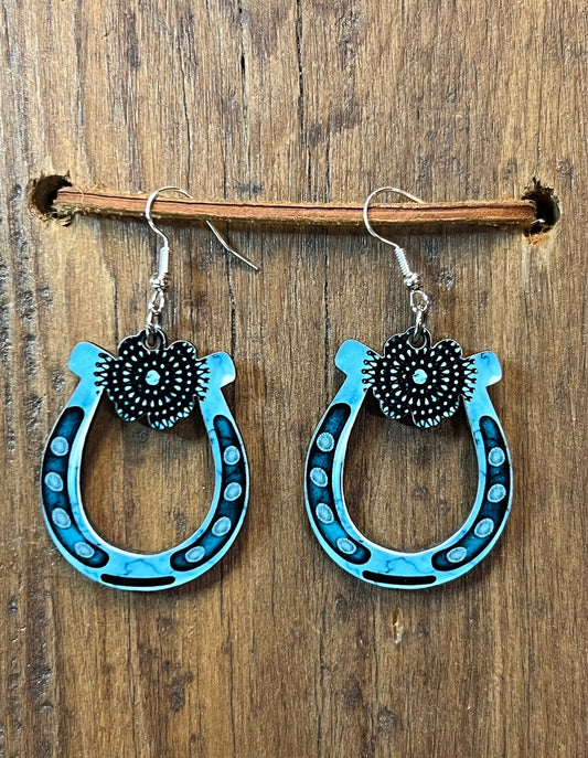 Turquoise Horseshoe Wood Earrings