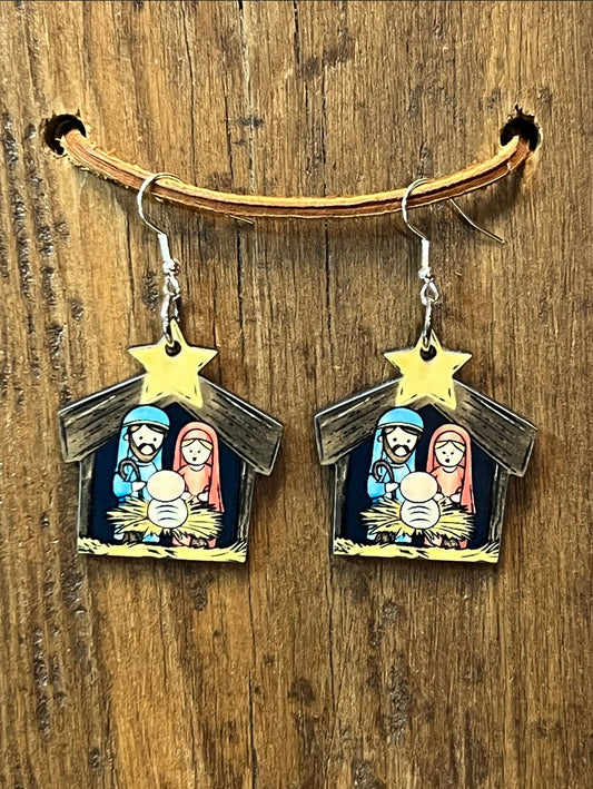 Nativity Wood Earrings