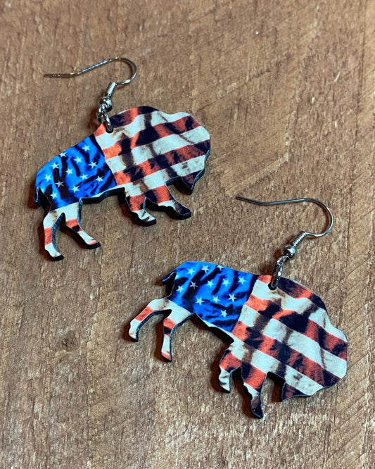 American Flag Buffalo Earrings