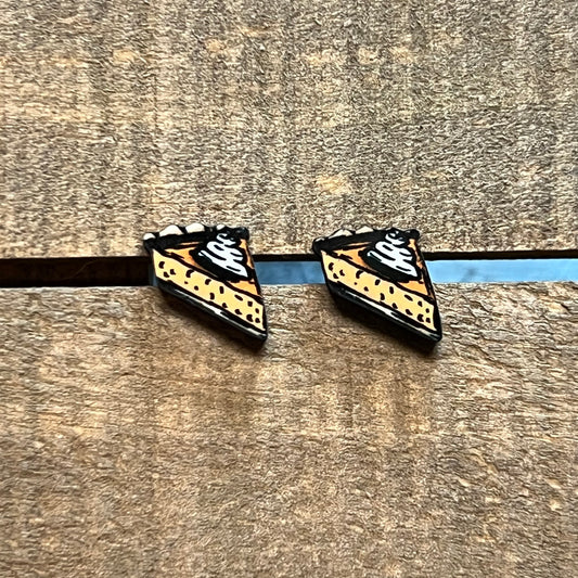 Pumpkin Pie Slice Wood Stud Earrings