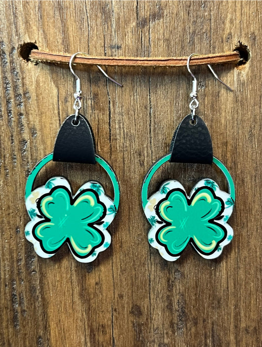 Shamrock Faux Leather Wood Earrings