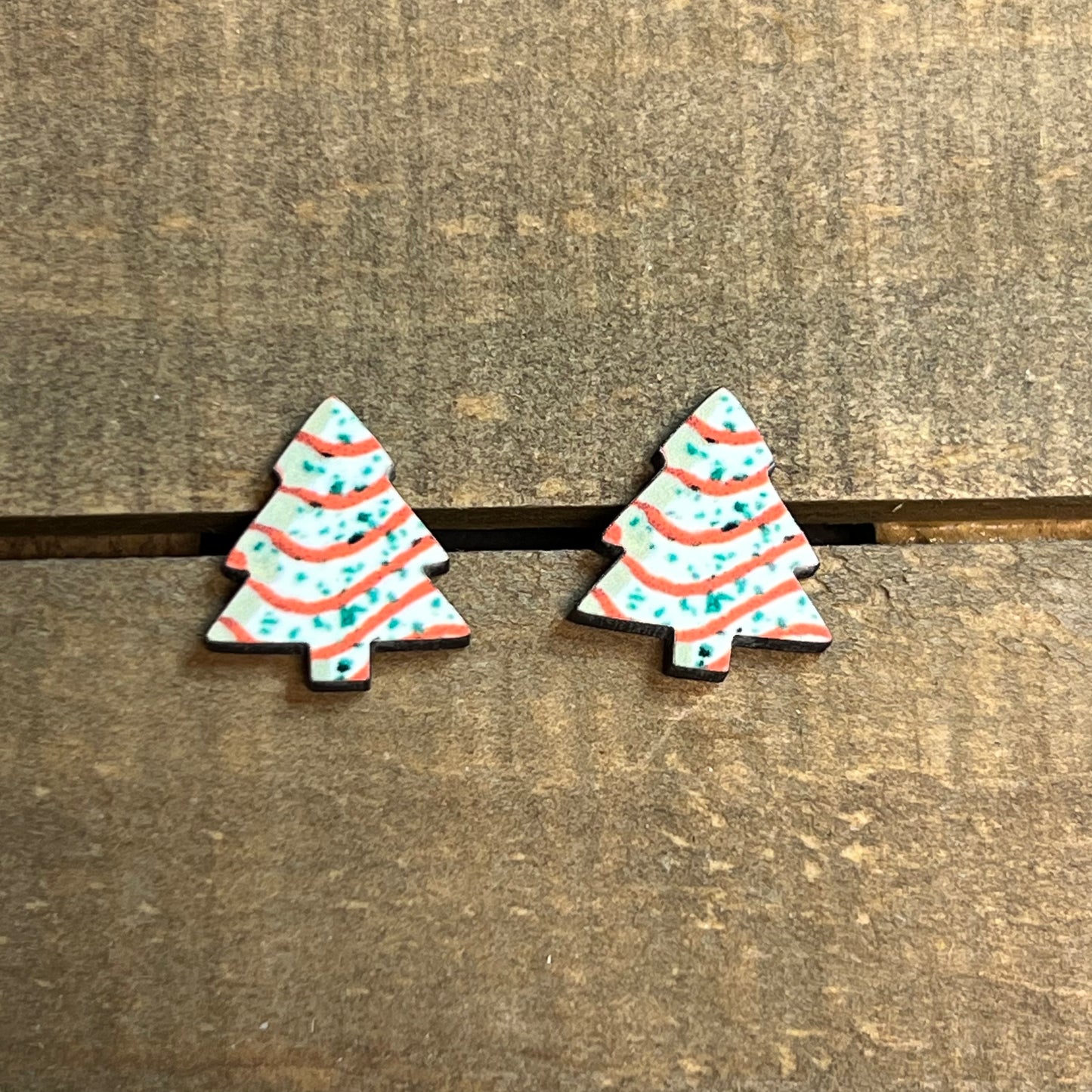 Christmas Snack Cake Wood Stud Earrings