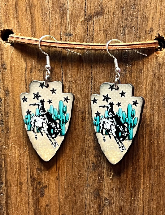 Western Rodeo Arrowhead Wood Earrings