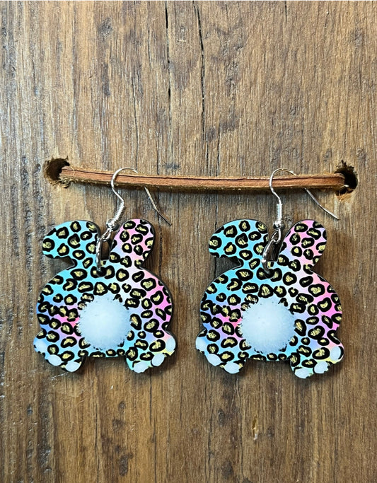 Cheetah Bunny Butt Easter Wood Earrings