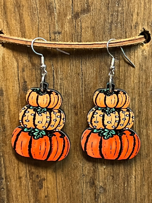 Tiered Fall Pumpkin Wood Earrings