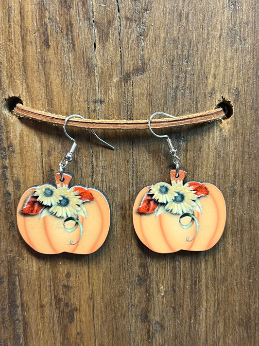 Pumpkin Sunflower Wood Earrings