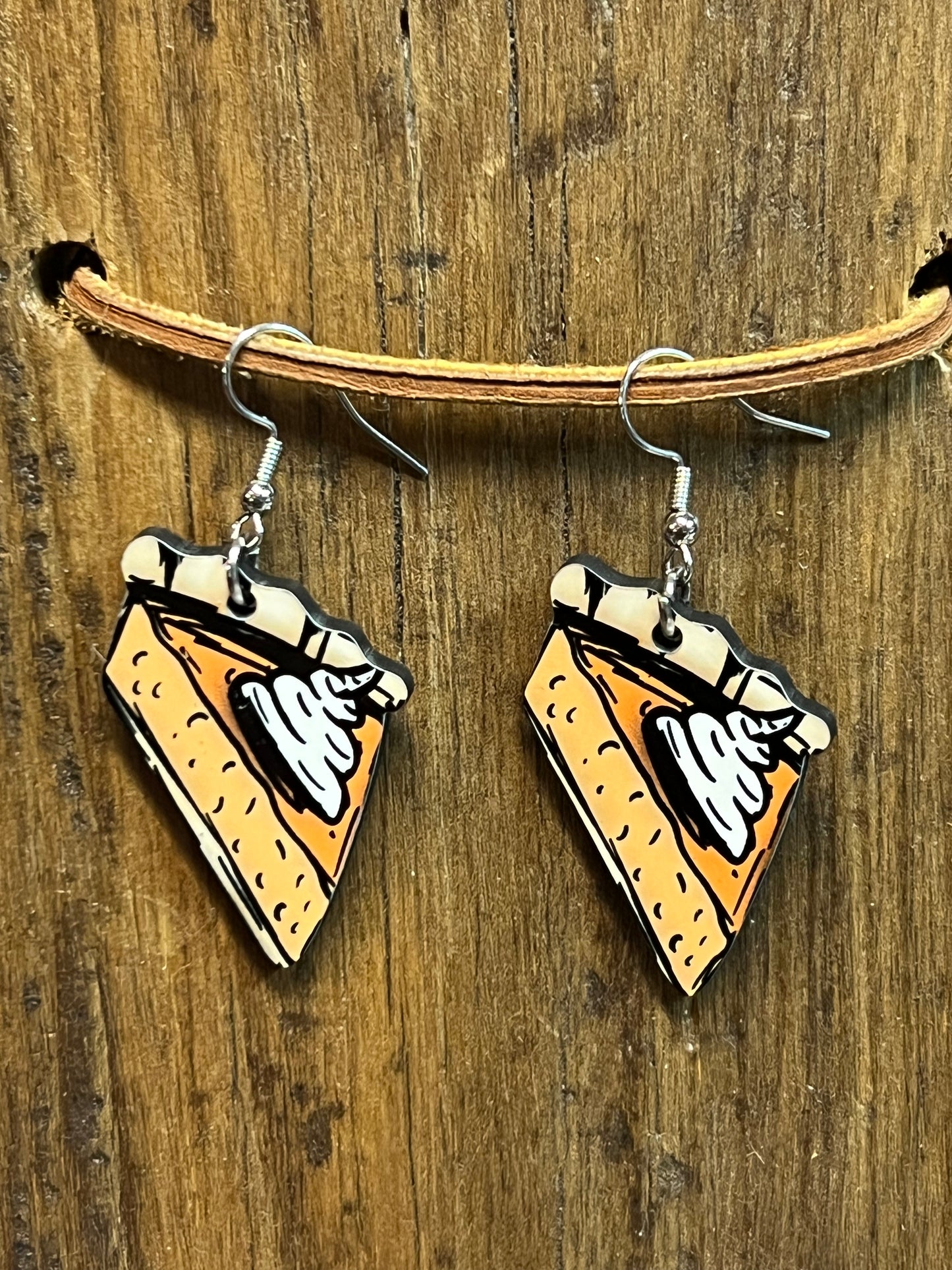 Pumpkin Pie Slice Wood Earrings