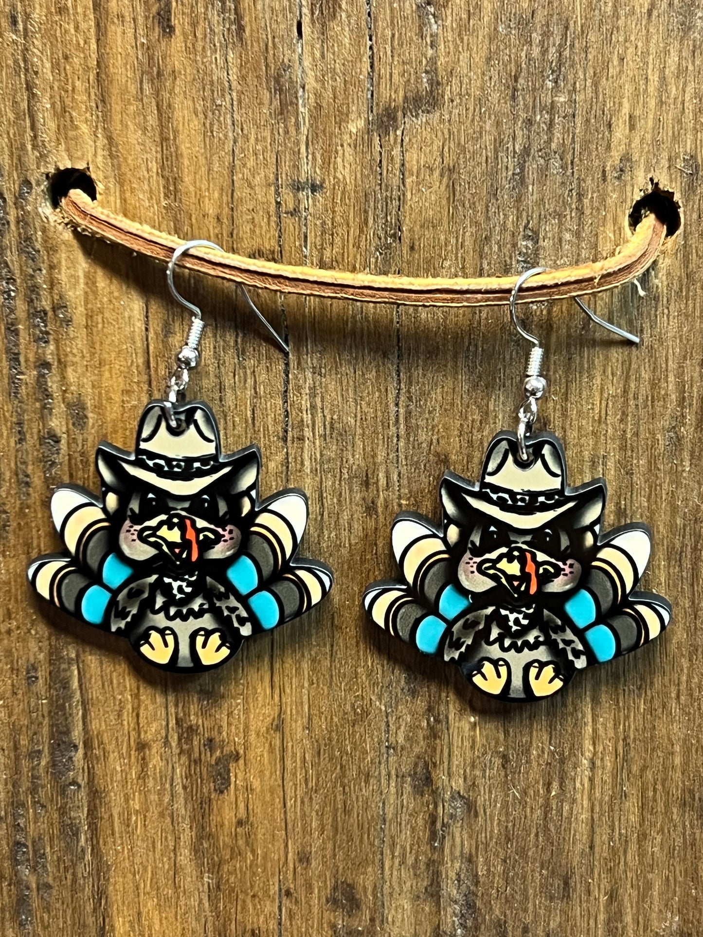 Cowboy Turkey Wood Earrings