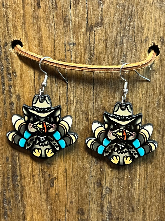 Cowboy Turkey Wood Earrings