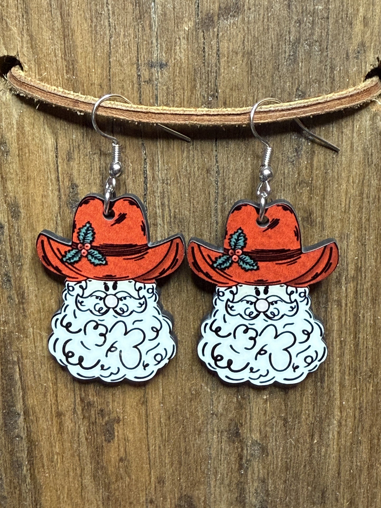 Cowboy Santa Wood Earrings