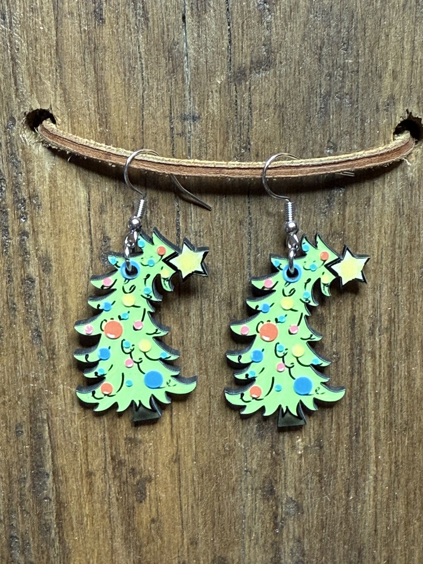 Whimsical Christmas Tree Wood Earrings