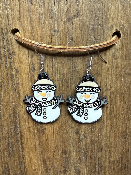 Snowman Wood Earrings