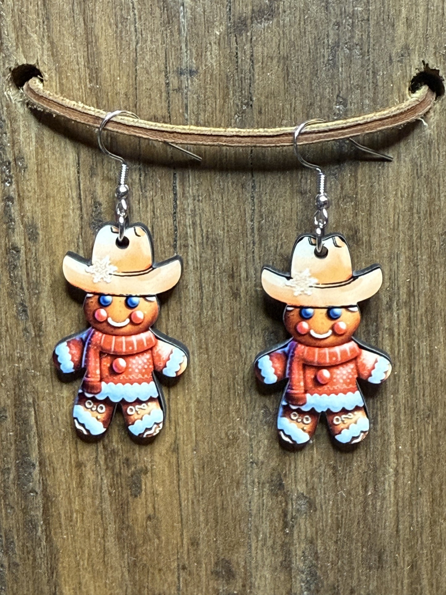 Cowboy Gingerbread Wood Earrings