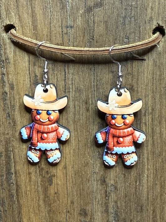 Cowboy Gingerbread Wood Earrings