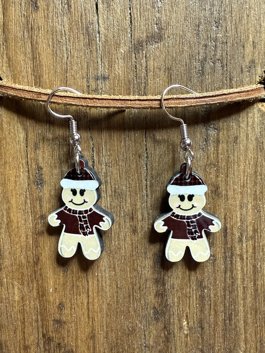 Mini Gingerbread Men Wood Earrings