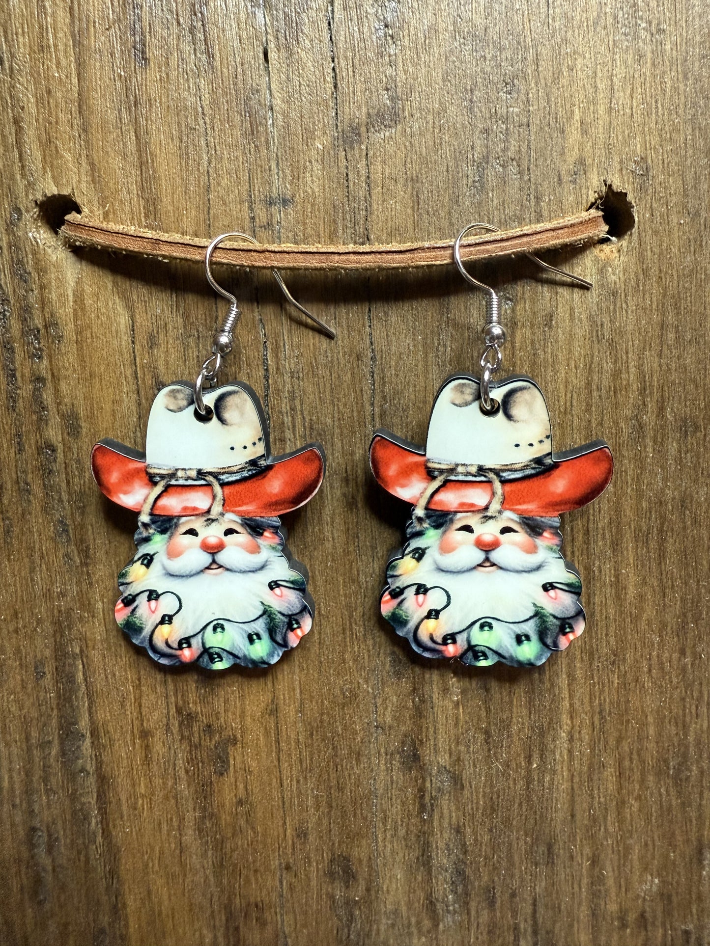 Rustic Cowboy Santa Wood Earrings